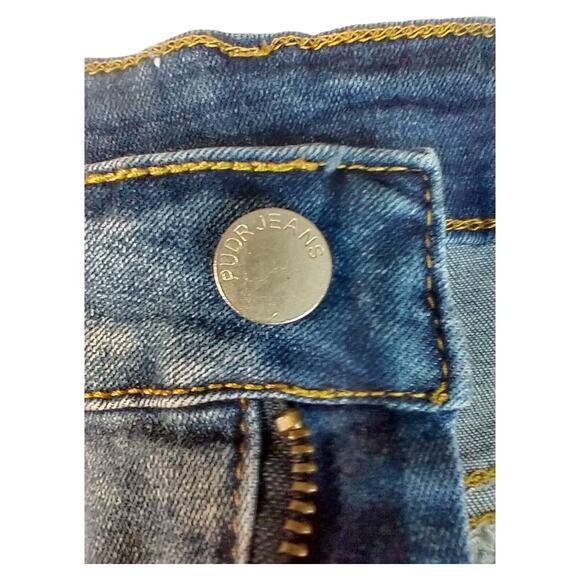 PUDR JEANS Distressed Lace Denim Bootie Shorts Blue Black Juniors Size S - Picture 7 of 13